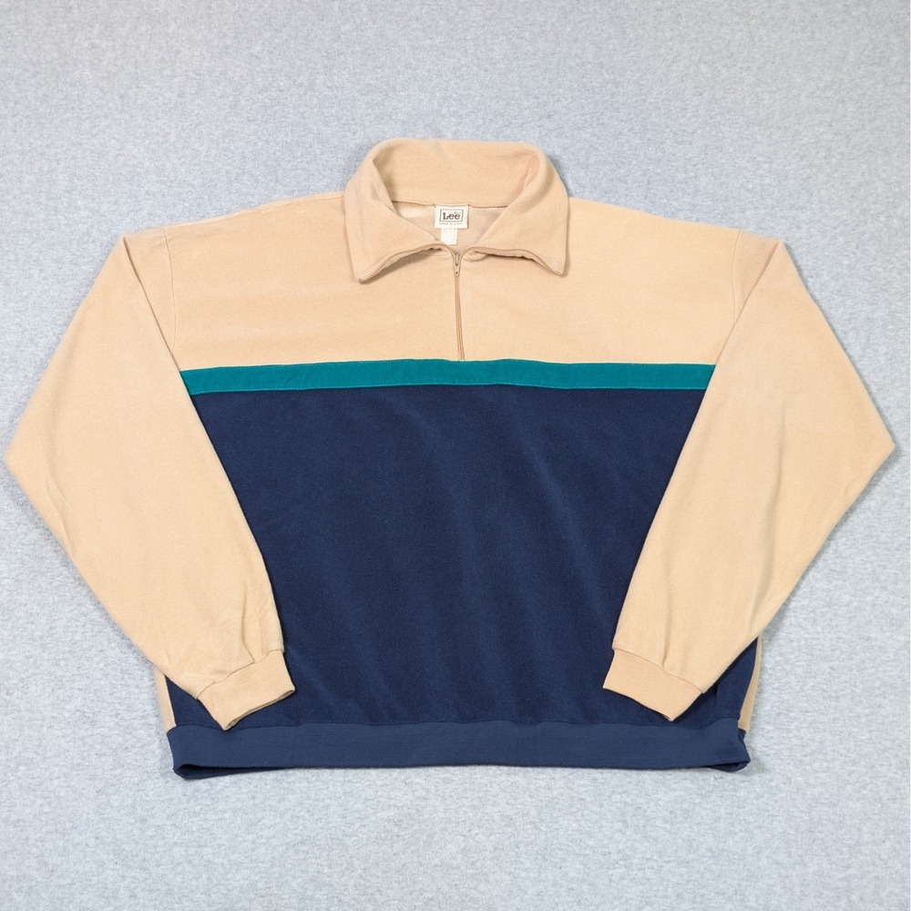 Vintage MR Lee 1/4 Zip Sweater Mens Size XL Colorblock Beige Blue